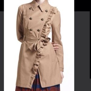 Anthropologie Elevenses Ruffled Trench Coat